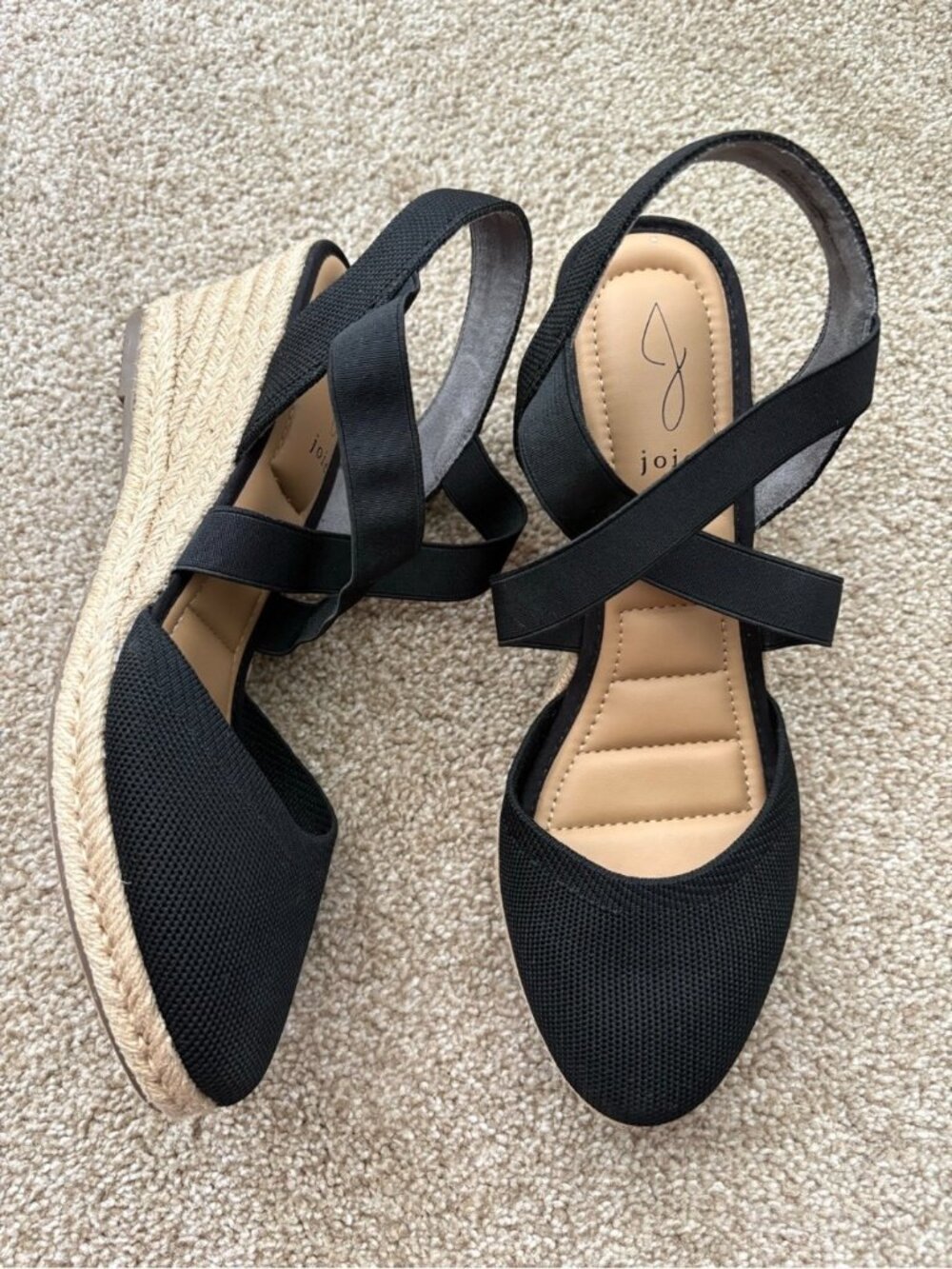 NWOB Joie Black Sydney Stretch Espadrille Wedge Sandals Shoes Jute Raffia - Picture 2 of 9